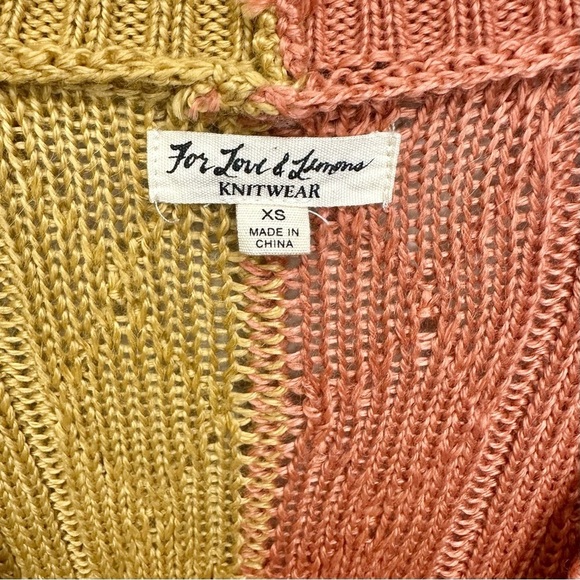 For Love and Lemons Knitwear Cable Knit Colorblock V Neck Button Down Cardigan - Picture 3 of 7